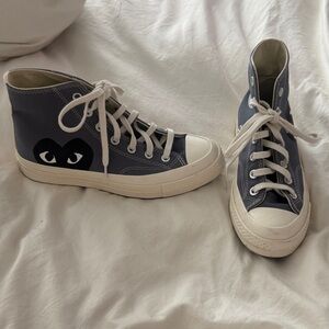 Converse Comme Des Garçons High-Top Sneakers in Charcoal Gray with Heart Graphic
